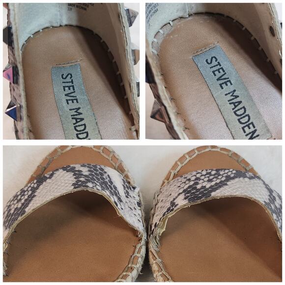 Steve Madden Heels 7.5 Espadrille Wedges Snakeskin Python Studded Spikes Ankle - Picture 12 of 13